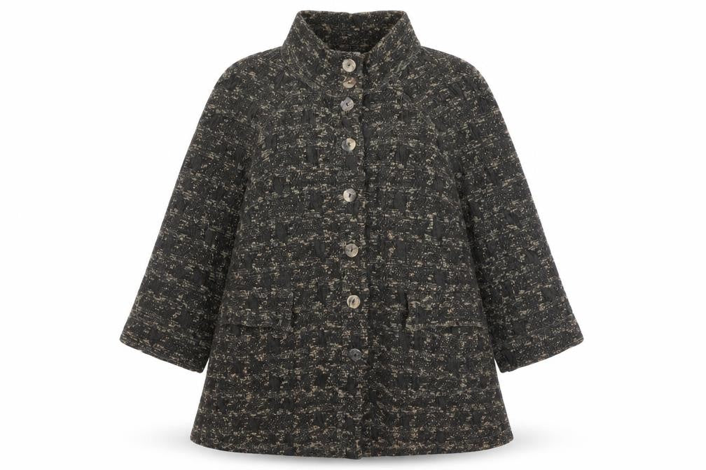 Front view of Bella Donna Women's Black Check Mid-Length Coat