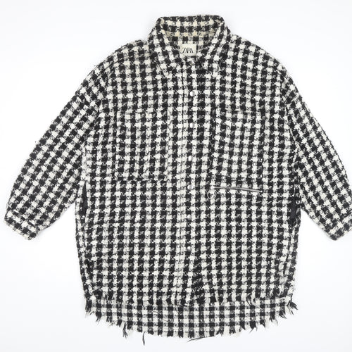 Zara Women's Black Check Tweed Coat M, Autumn-Winter Essential