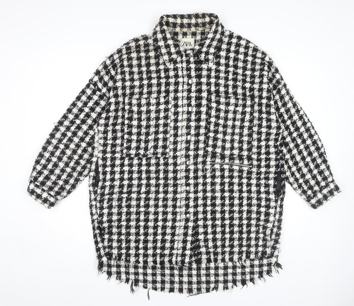 Zara Women's Black Check Tweed Coat M, Autumn-Winter Essential