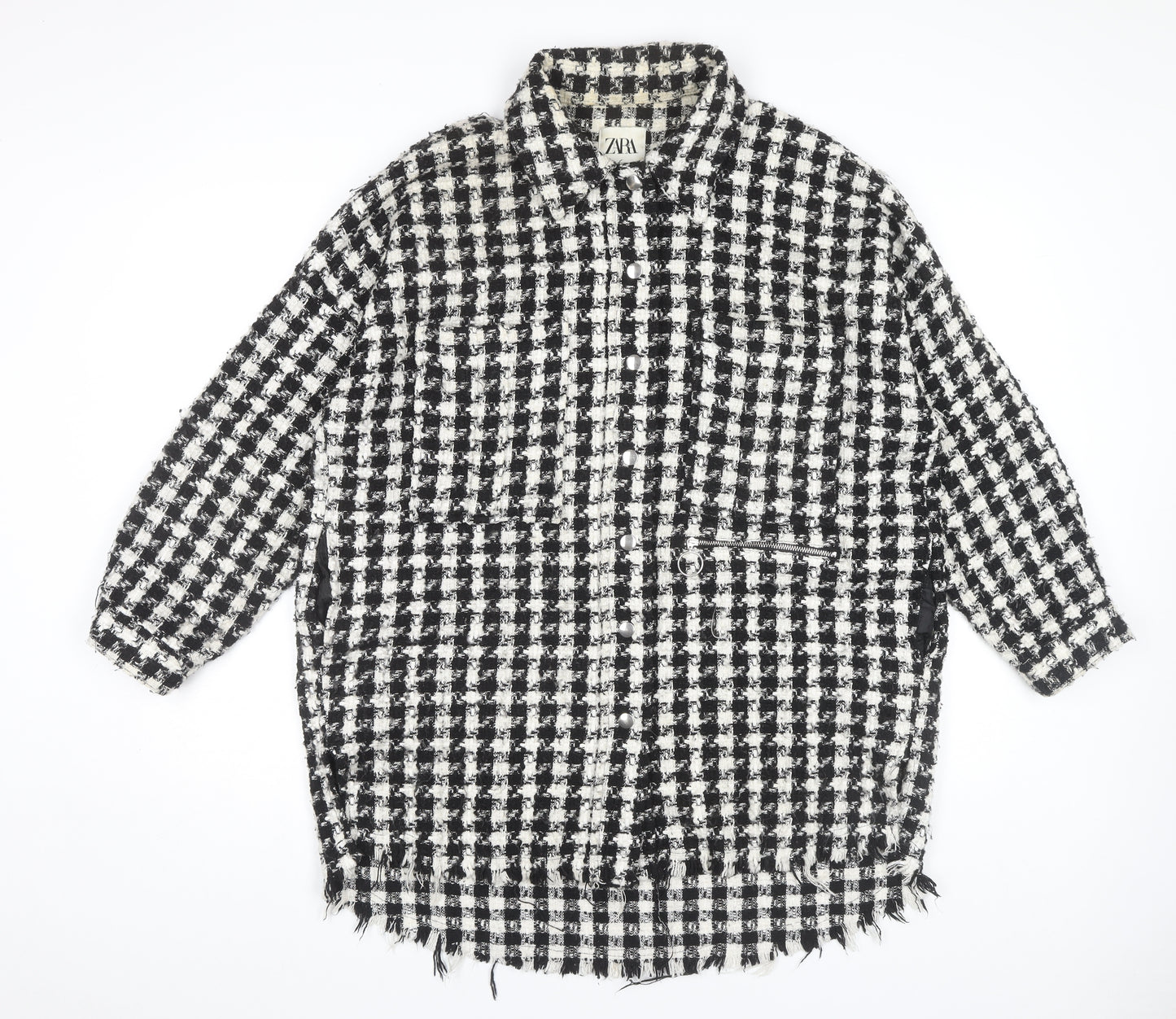 Zara Women's Black Check Tweed Coat M, Autumn-Winter Essential