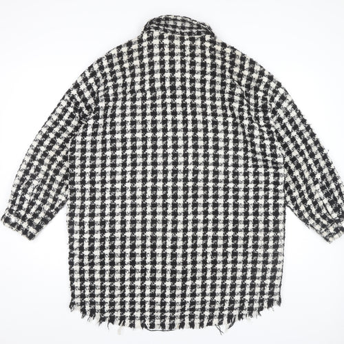 Zara Women's Black Check Tweed Coat M, Autumn-Winter Essential