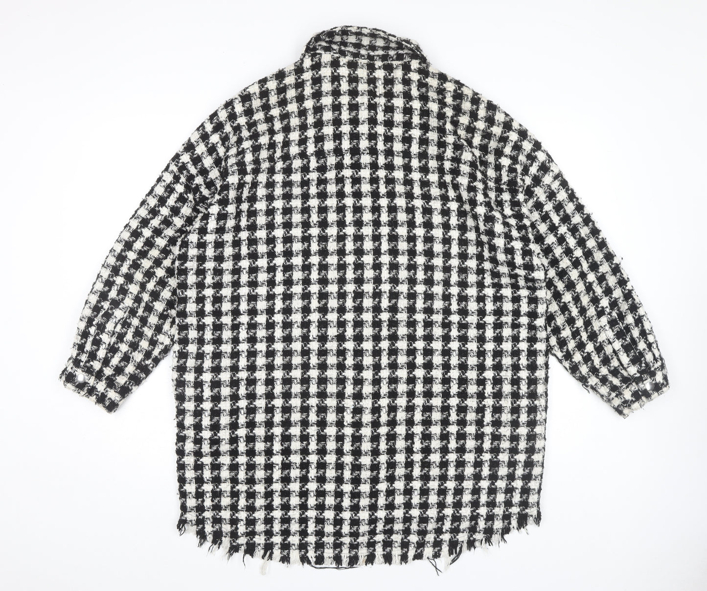 Zara Women's Black Check Tweed Coat M, Autumn-Winter Essential