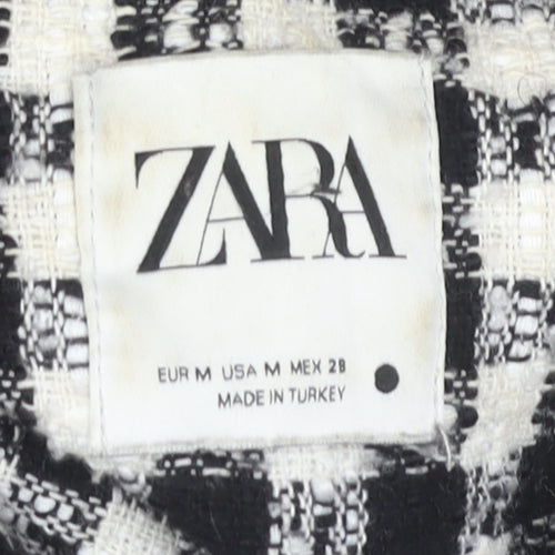 Zara Women's Black Check Tweed Coat M, Autumn-Winter Essential