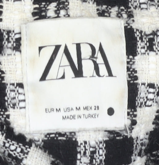 Zara Women's Black Check Tweed Coat M, Autumn-Winter Essential