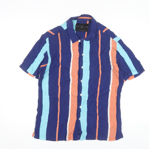 Soul Star Men's Multicoloured Striped Shirt M