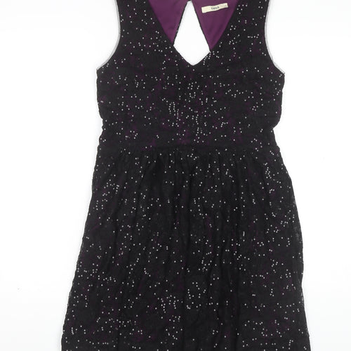 Oasis Women's Black Sequin Fit & Flare Party Dress M