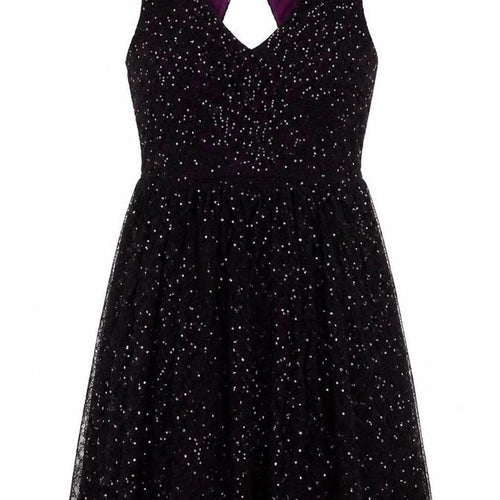 Oasis Women's Black Sequin Fit & Flare Party Dress M