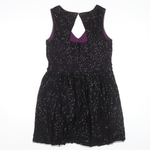 Oasis Women's Black Sequin Fit & Flare Party Dress M