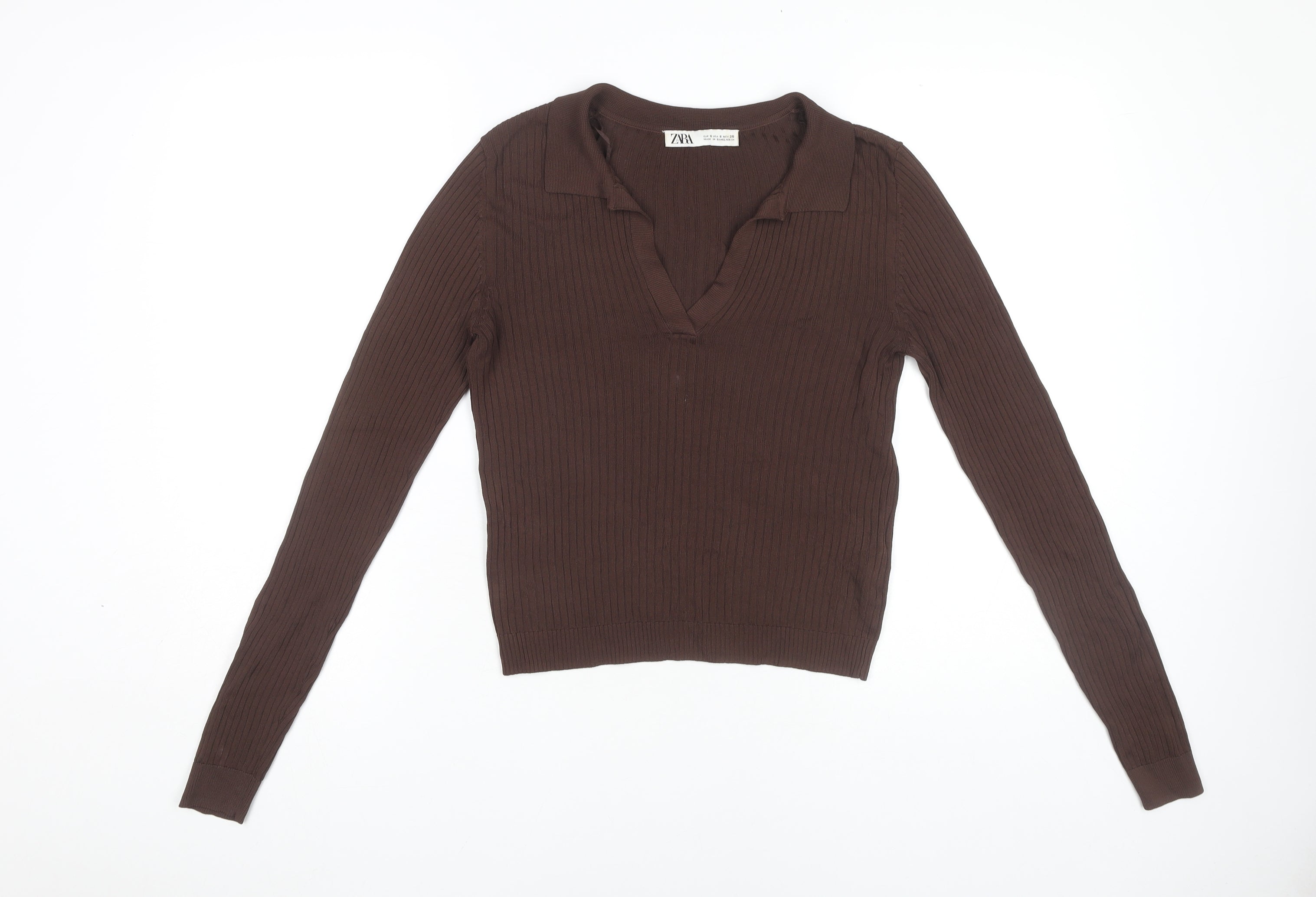 Zara Women's Brown Long Sleeve V-Neck Knit Top – Preworn