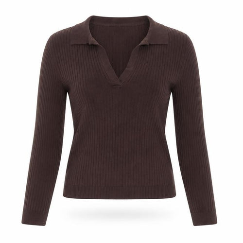 Zara Women’s Brown Long Sleeve V-Neck Knit Top