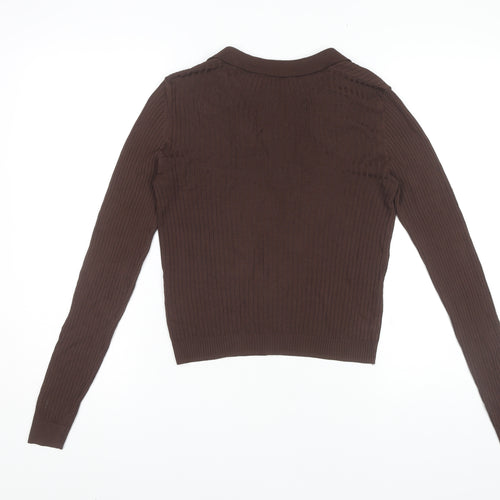 Zara Women’s Brown Long Sleeve V-Neck Knit Top