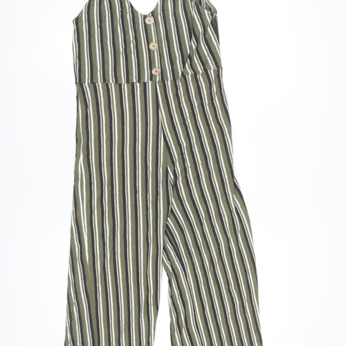 Pull&Bear Women's Green Striped Jumpsuit M