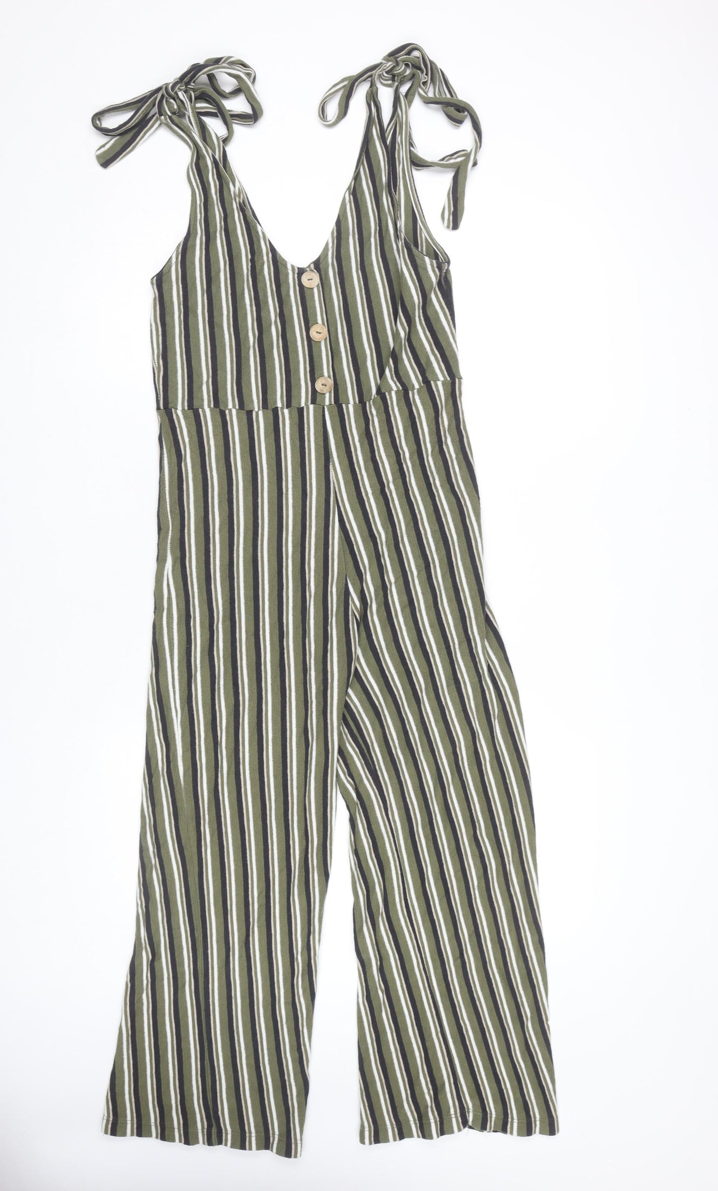 Pull&Bear Women's Green Striped Jumpsuit M