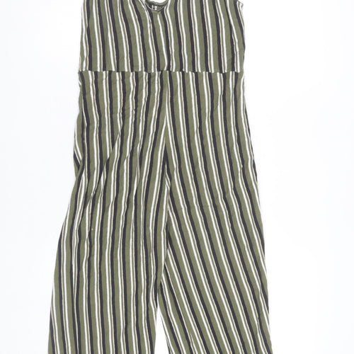 Pull&Bear Women's Green Striped Jumpsuit M