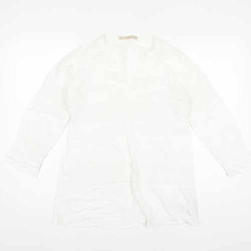 Zara Women's White Cotton V-Neck Tunic Top S