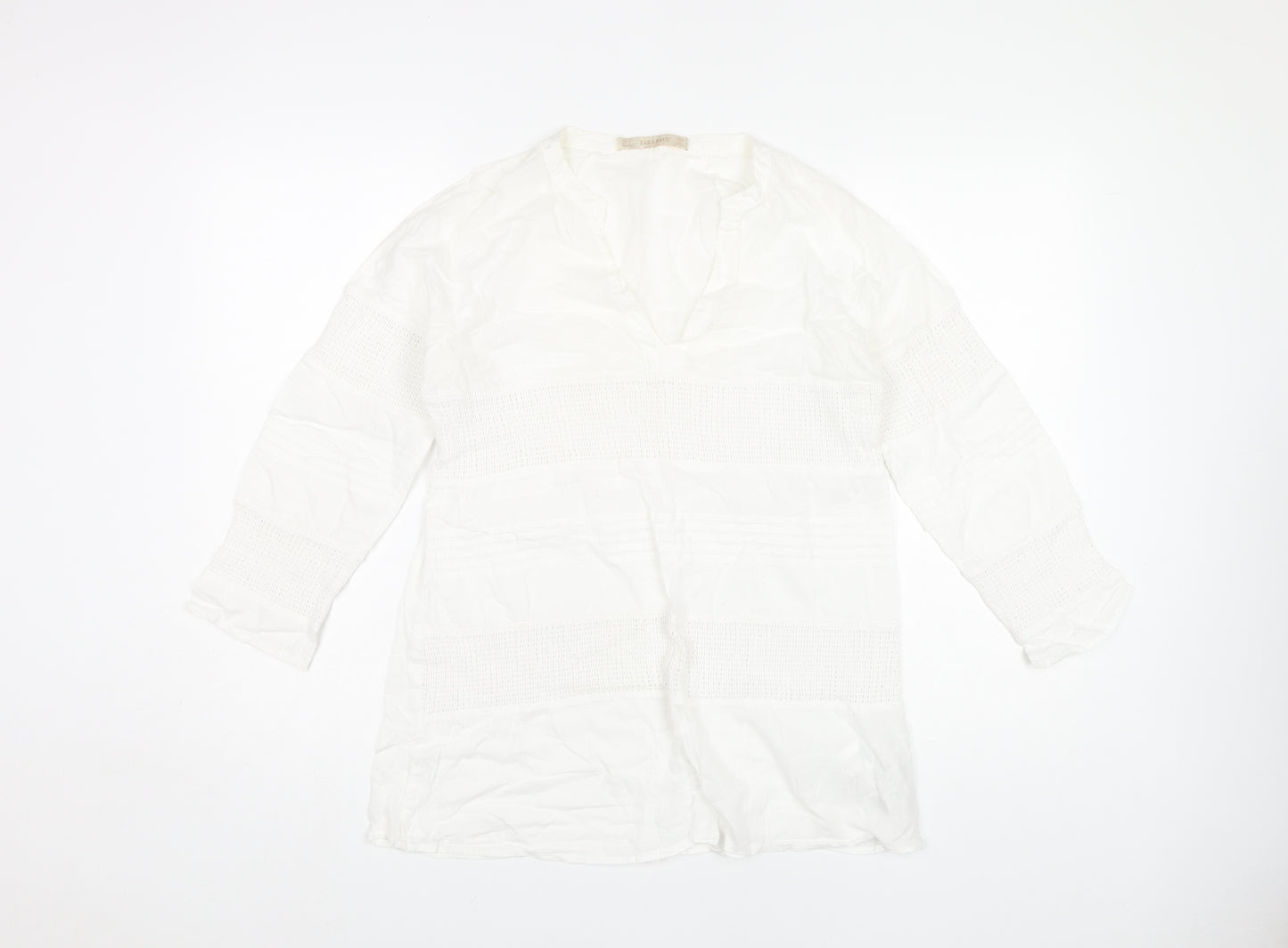 Zara Women's White Cotton V-Neck Tunic Top S