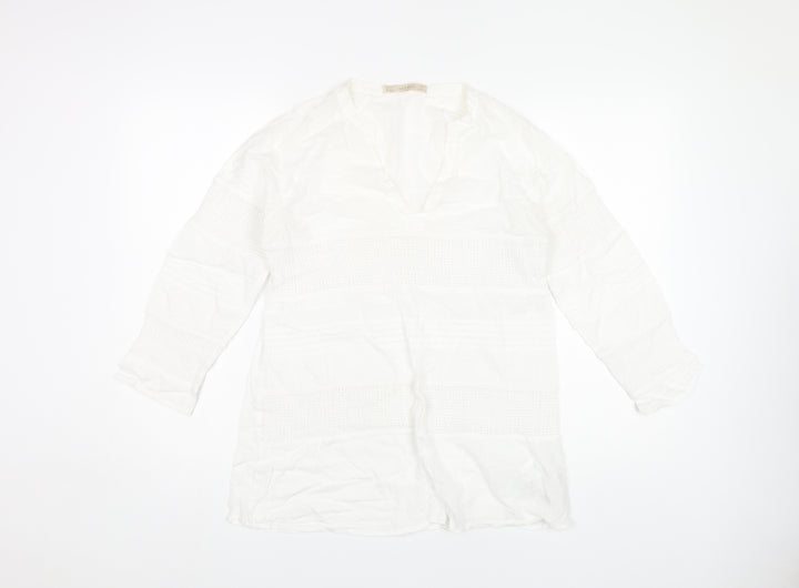 Zara Women's White Cotton V-Neck Tunic Top S