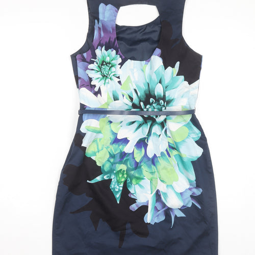 Oasis Women's Multicoloured Floral Sheath Dress Size 14