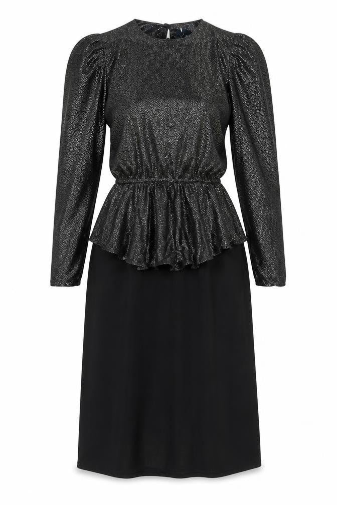 Front view of C&A Women's Black Peplum Cocktail Dress, size 12