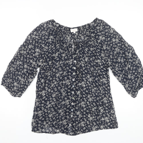 East Women's Blue Floral Blouse Size 10 Button Accents