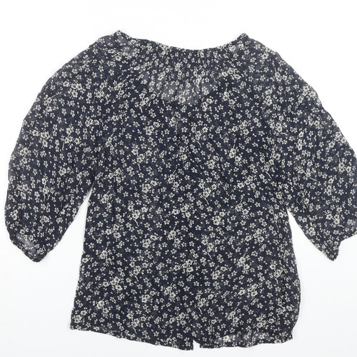 East Women's Blue Floral Blouse Size 10 Button Accents