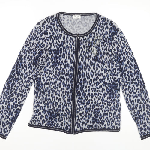 Gerry Weber Women Blue Cardigan Size 8 Animal Print