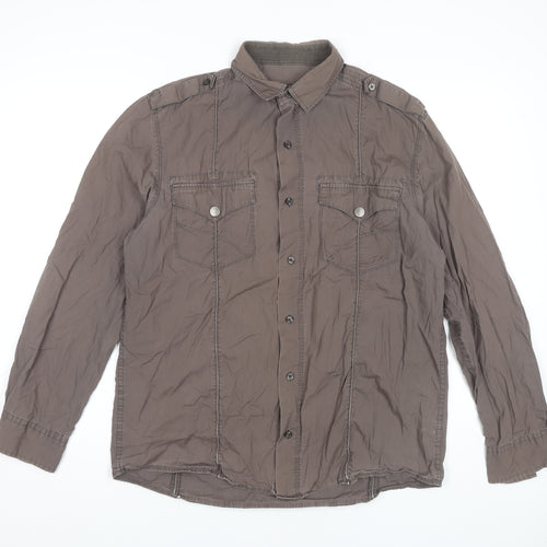 Men's Brown Long Sleeve Button-Up Shirt - Size L