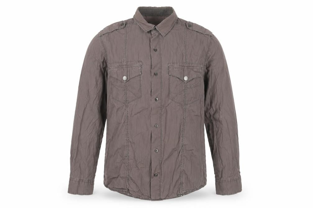 Front view of Men's Brown Long Sleeve Button-Up Shirt -, size L