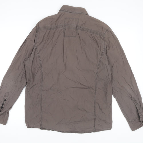 Men's Brown Long Sleeve Button-Up Shirt - Size L