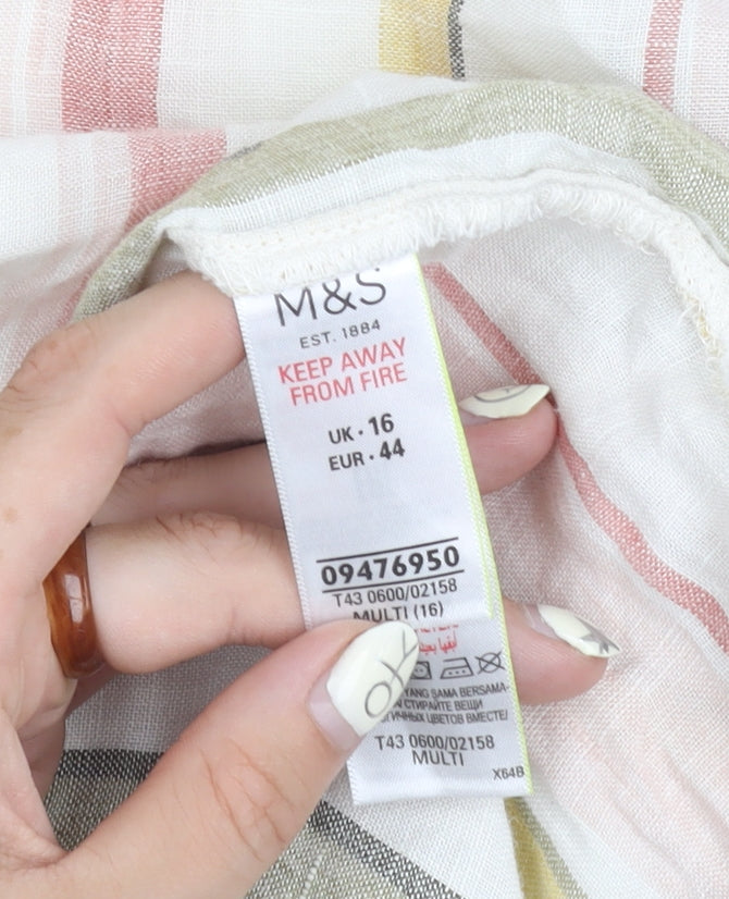 Marks and Spencer Men's Multicoloured Striped Shirt Size 16