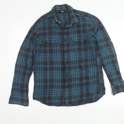 Uniqlo Men's Blue Plaid Flannel Button-Up Shirt S