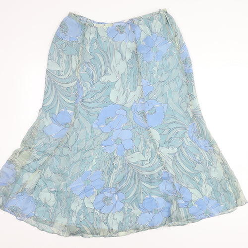 Jacques Vert Women's Blue Silk Floral Midi Skirt
