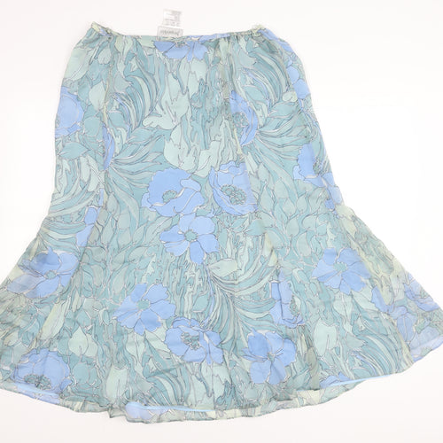 Jacques Vert Women's Blue Silk Floral Midi Skirt