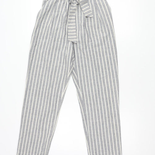 Topshop Women's Grey Striped Paperbag Trousers Size 6