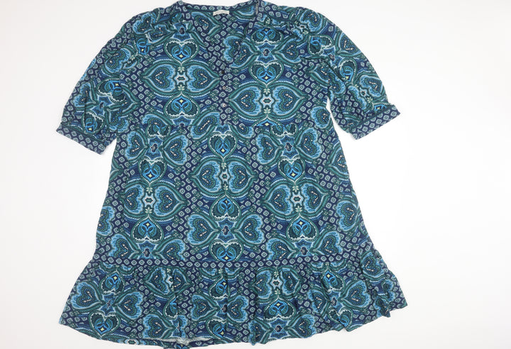 Monsoon Women's Blue M Dress, Geometric, Half Sleeve