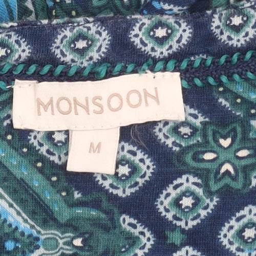 Monsoon Women's Blue M Dress, Geometric, Half Sleeve