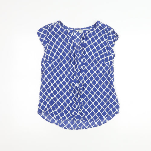 Boden Women's Blue Geometric Cap Sleeve Blouse Size 10