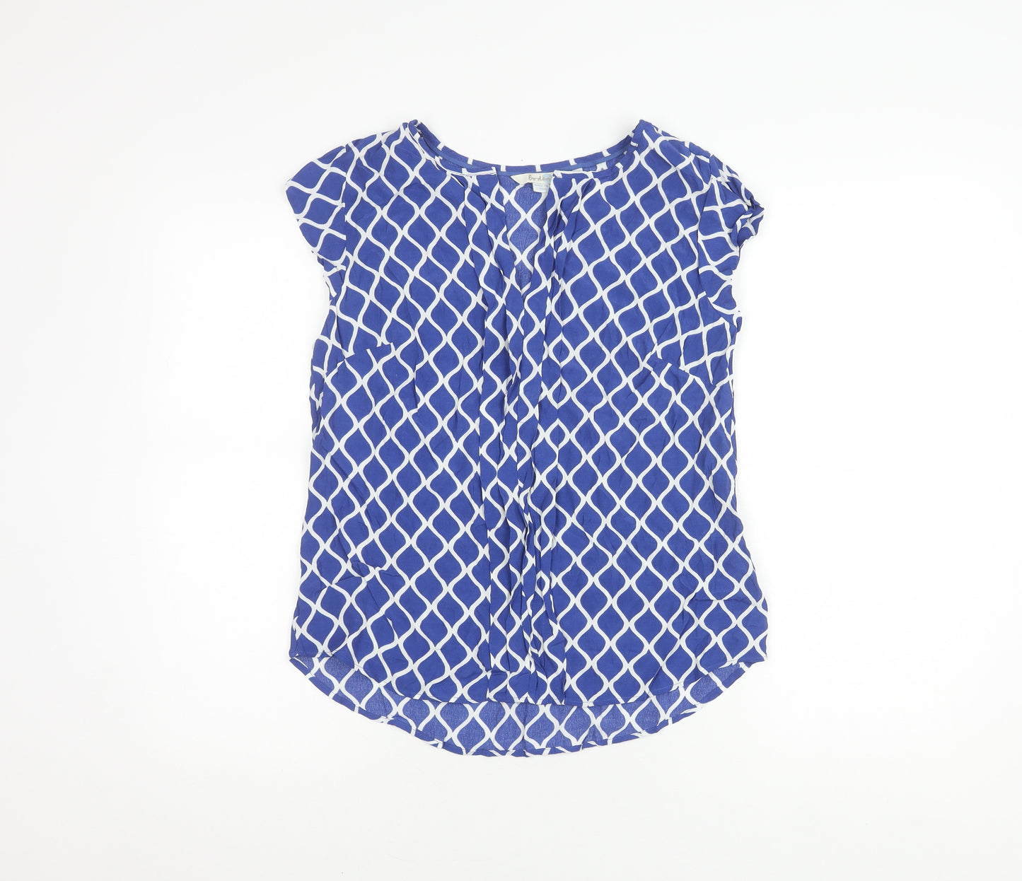 Boden Women's Blue Geometric Cap Sleeve Blouse Size 10