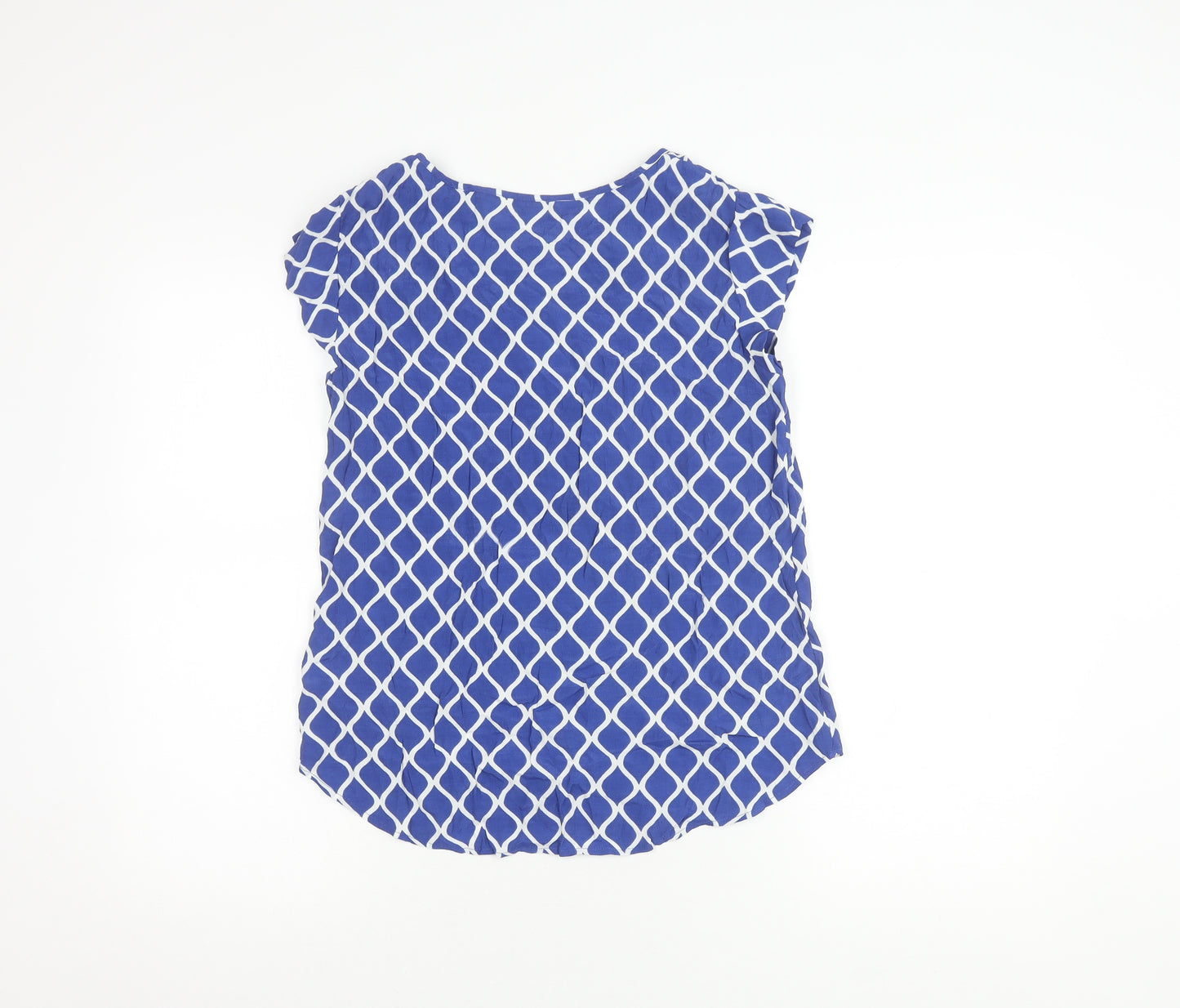 Boden Women's Blue Geometric Cap Sleeve Blouse Size 10