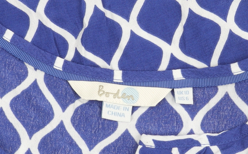 Boden Women's Blue Geometric Cap Sleeve Blouse Size 10