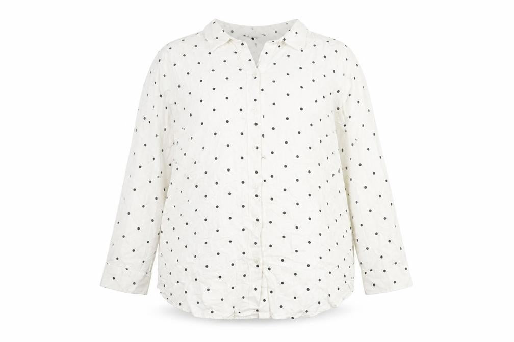 Front view of Marks & Spencer Women's Ivory Polka Dot Button-Up Shirt UK 22
