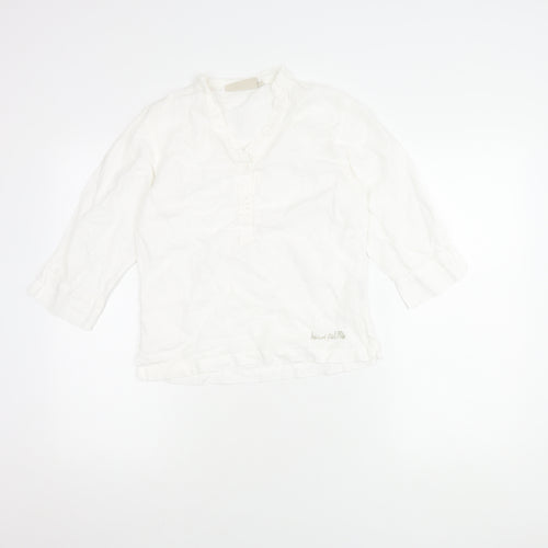 Weird Fish Women's White Cotton Linen V-Neck Shirt S