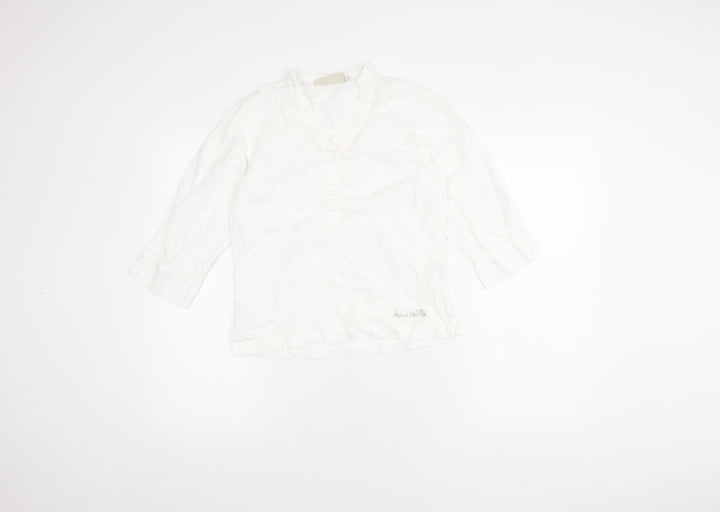 Weird Fish Women's White Cotton Linen V-Neck Shirt S