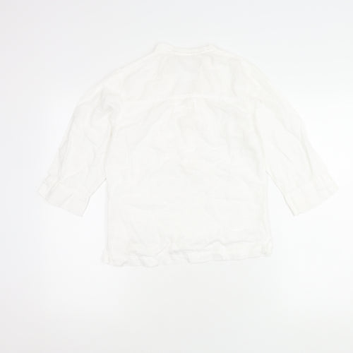 Weird Fish Women's White Cotton Linen V-Neck Shirt S
