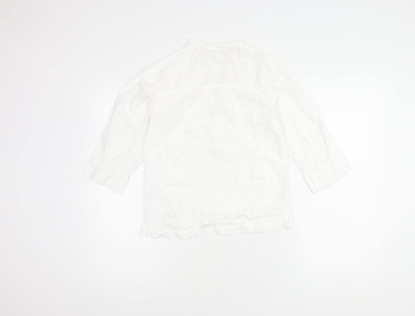 Weird Fish Women's White Cotton Linen V-Neck Shirt S