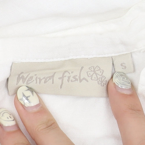 Weird Fish Women's White Cotton Linen V-Neck Shirt S