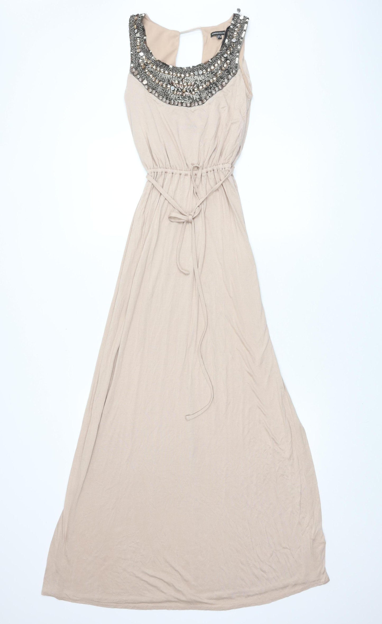 Warehouse Women's Beige Long High Neck Dress Size 8