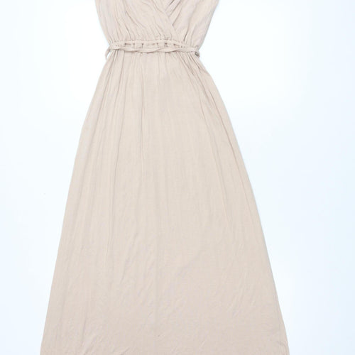 Warehouse Women's Beige Long High Neck Dress Size 8
