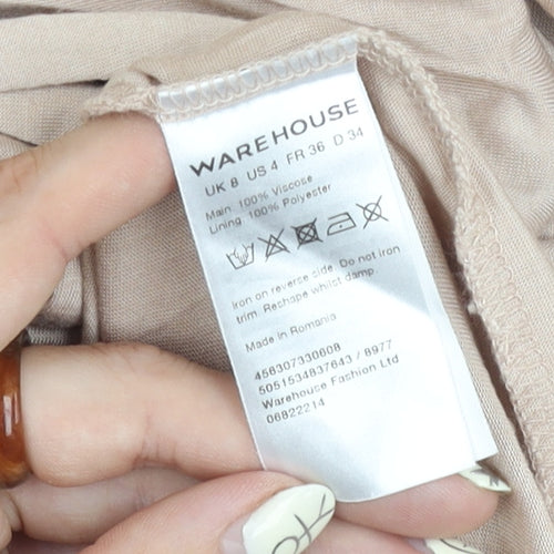 Warehouse Women's Beige Long High Neck Dress Size 8