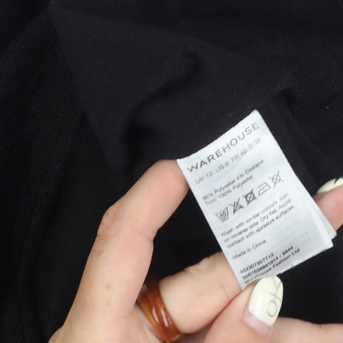 Warehouse Women's Black Blouse, Size 12, High Neck, Casual